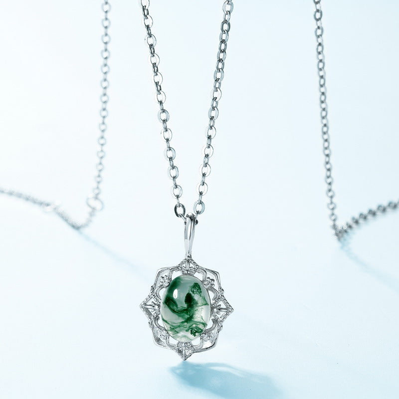 高级感绿苔藓吊坠锁骨链时尚小清新S925纯银项链 | Dapaza Jewelry