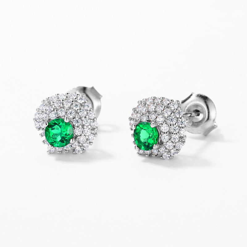 Geometric Shield 0.6CT Lab-Grown Emerald Cluster Stud Earrings -  925 Sterling Silver