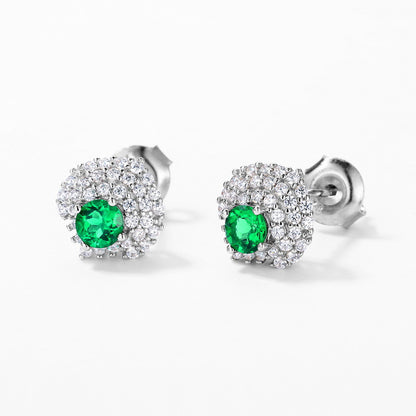 Geometric Shield 0.6CT Lab-Grown Emerald Cluster Stud Earrings -  925 Sterling Silver