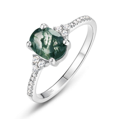 Pear-Cut Natural Moss Agate Ring - 10K Gold & S925 Sterling Silver Band