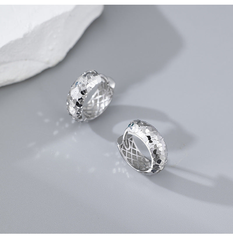 S925 Sterling Silver Crushed Ice Design Personalized Light Luxury Sparkling Hoop Earrings