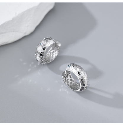 S925 Sterling Silver Crushed Ice Design Personalized Light Luxury Sparkling Hoop Earrings