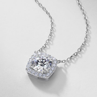 Cushion Cut Crushed Ice Lab-Grown Diamond Halo Necklace - S925 Sterling Silver