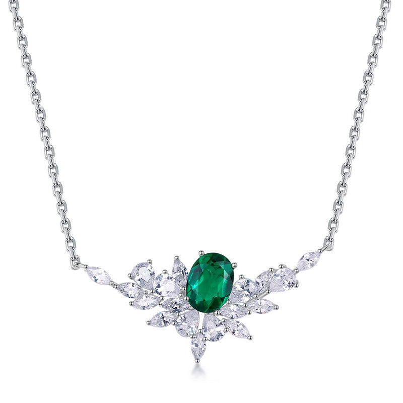 Ethereal Plume: Shimmering Lab-Grown Emerald Feather Necklace | 925 Silver