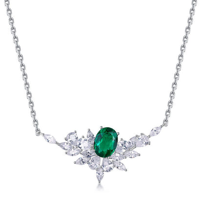 Ethereal Plume: Shimmering Lab-Grown Emerald Feather Necklace | 925 Silver