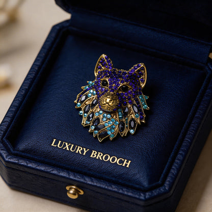 Retro Rhinestone Wolf Head Brooch