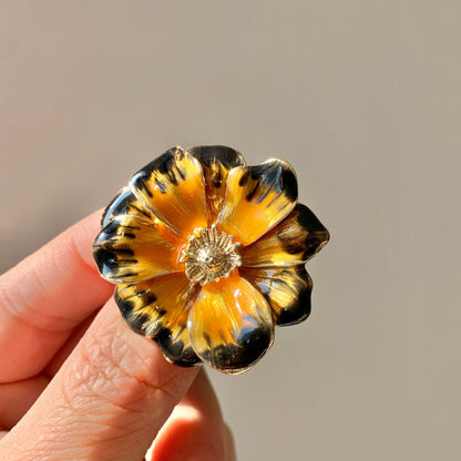 Gold-Plated Enamel Sunflower Brooch
