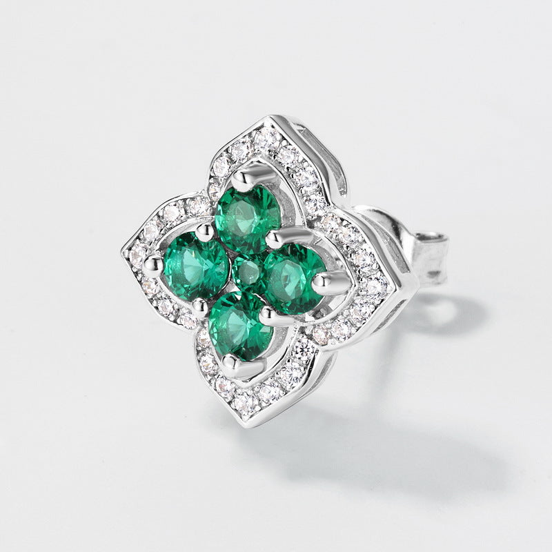 Vintage Palace: Hollow Clover Lab-Grown Emerald Earrings | 14K Gold Plated 925 Silver | Dapaza