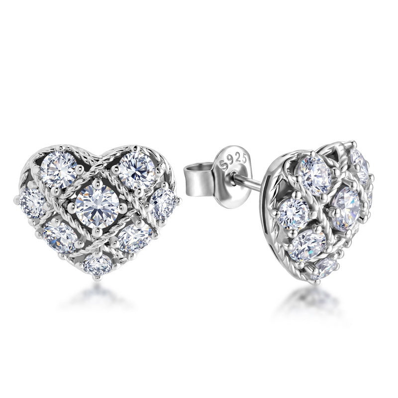 HPHT Lab Grown Diamond Heart Stud Earrings in S925 Sterling Silver | Sparkling Fashion Earrings for Women
