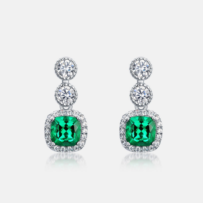 Sustainable 0.98CT Lab-Grown Emerald Geometric Earrings | Handcrafted 925 Silver Luxury by Dapaza
