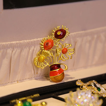 Van Gogh Sunflower Vase Brooch