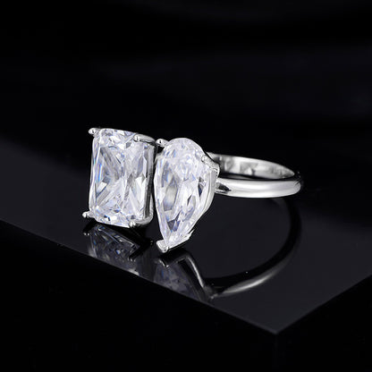 S925 Sterling Silver Ring Water Drop Large Sugar Cube Geometric Design Niche Personality Trend Opening Adjustable Ring