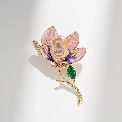 Dapaza Vintage Enamel Pink Baroque Magnolia Brooch