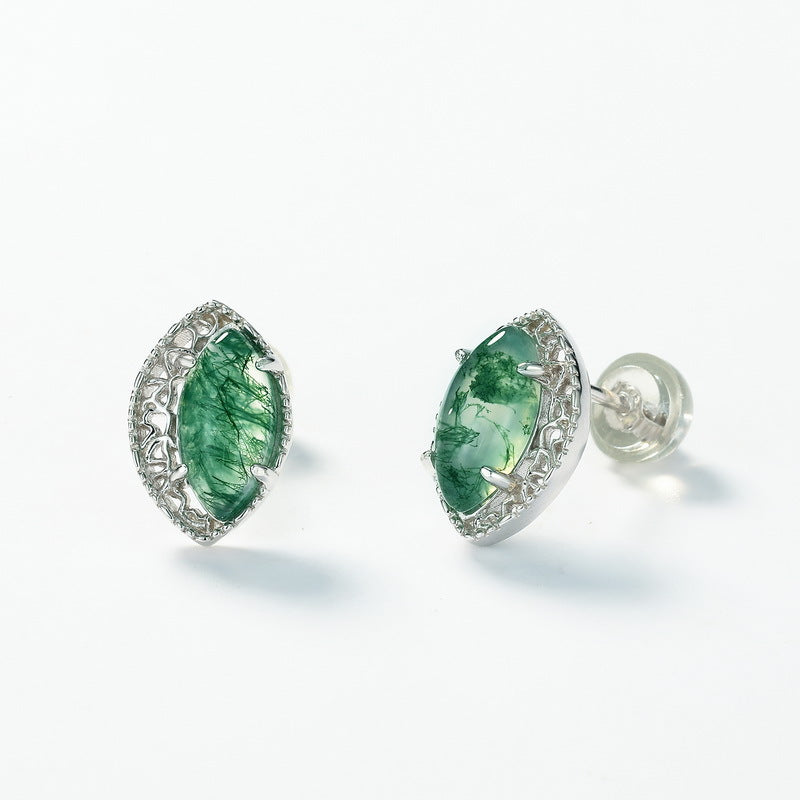 Marquise Moss Agate Earrings | Gold-Plated S925 Sterling Silver