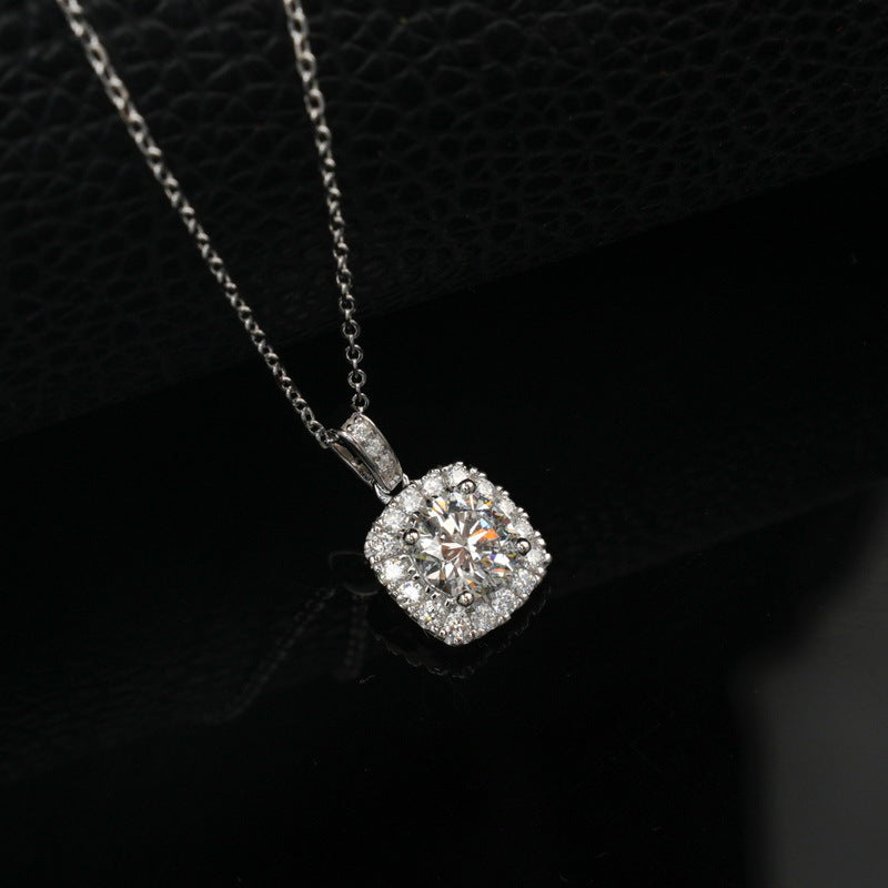Geometric Cushion Halo Lab-Grown Diamond Necklace - S925 Sterling Silver
