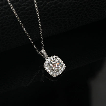 Geometric Cushion Halo Lab-Grown Diamond Necklace - S925 Sterling Silver