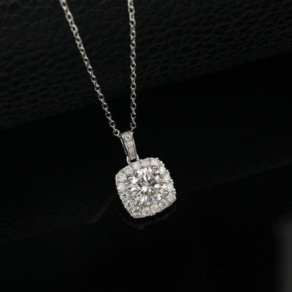 Geometric Cushion Halo Lab-Grown Diamond Necklace - S925 Sterling Silver