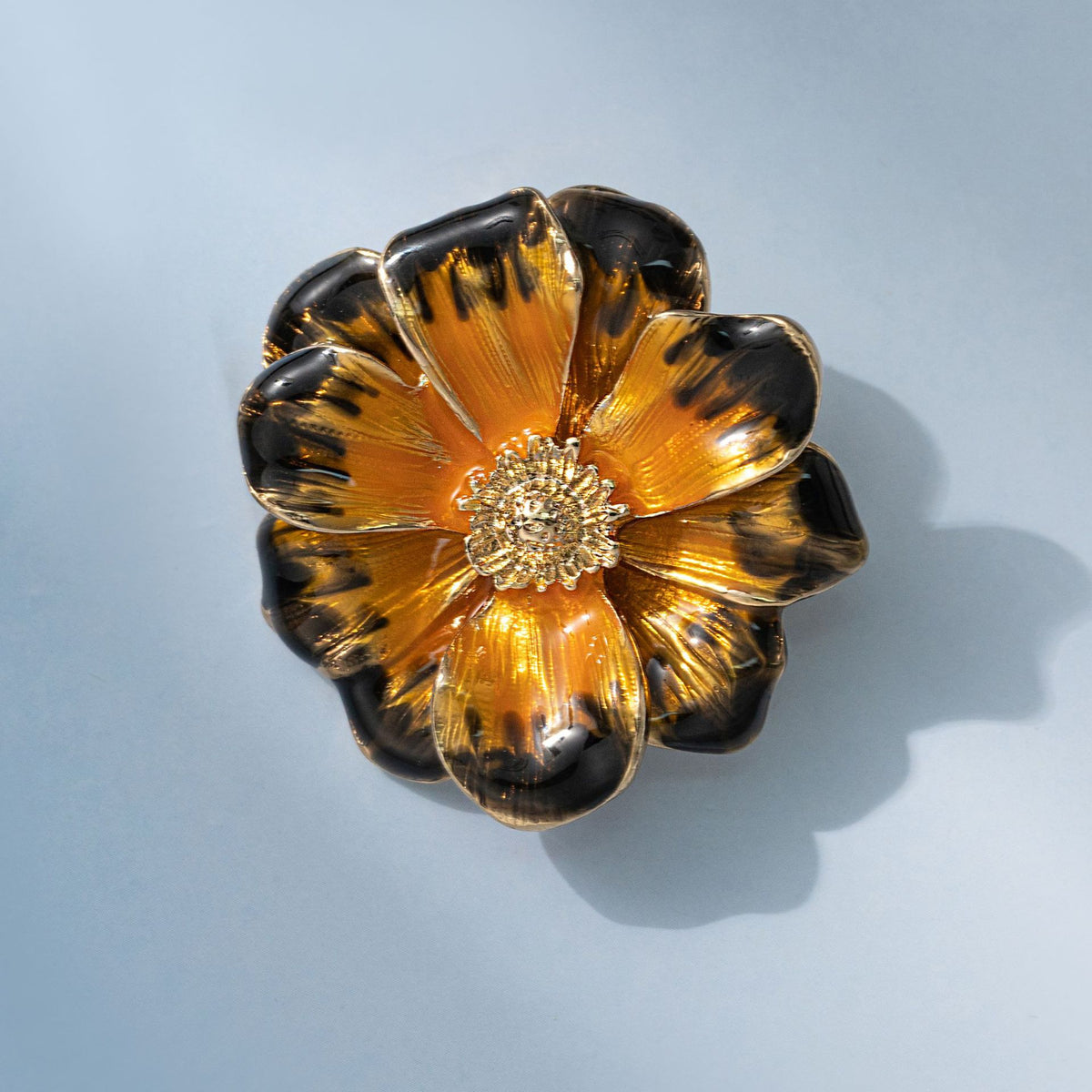 Gold-Plated Enamel Sunflower Brooch
