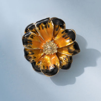 Gold-Plated Enamel Sunflower Brooch