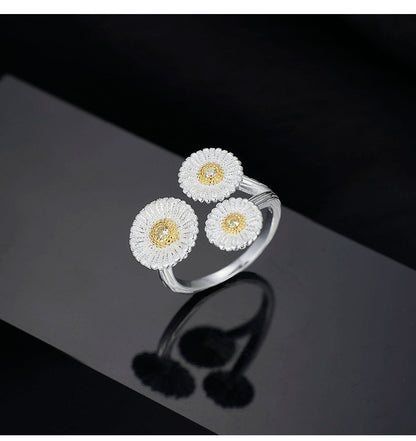 Dapaza Niche Premium Sense S925 Sterling Silver Italian Brushed Vintage Small Daisy Open Ring