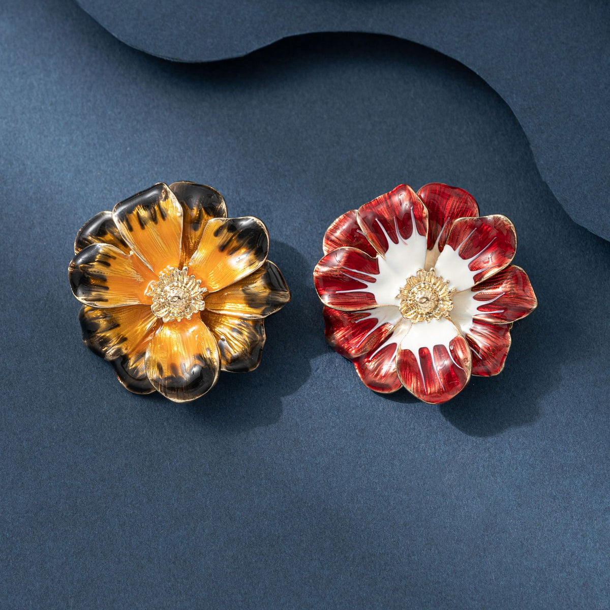 Gold-Plated Enamel Sunflower Brooch