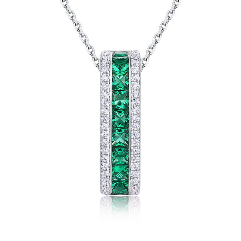 Lab-Grown Emerald Necklace and Earrings Jewelry Set - S925 Sterling Silver