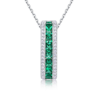 Lab-Grown Emerald Necklace and Earrings Jewelry Set - S925 Sterling Silver