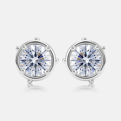 Minimalist 2.16CTW D Color Round Brilliant Cut HPHT Lab Grown Diamond Bezel Stud Earrings | S925 Sterling Silver 6-Bead Frame Post Earrings - Dapaza