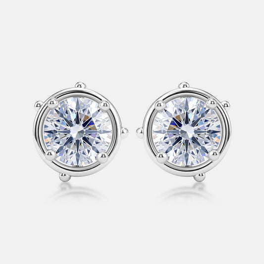 Minimalist 2.16CTW D Color Round Brilliant Cut HPHT Lab Grown Diamond Bezel Stud Earrings | S925 Sterling Silver 6-Bead Frame Post Earrings - Dapaza
