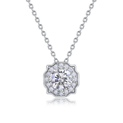 Geometric Round 1ct Lab Grown Diamond Necklace for Women S925 Silver Square Clavicle Chain