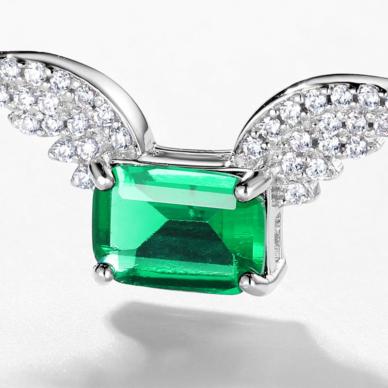 Angel Wings Lab-Grown Emerald Necklace - S925 Sterling Silver