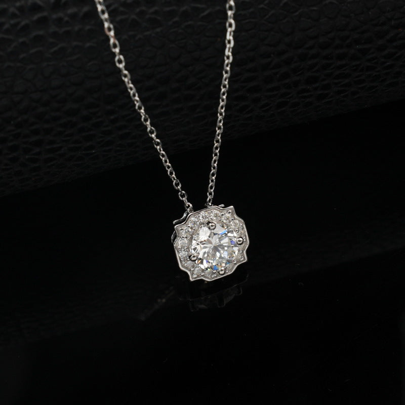Geometric Round 1ct Lab Grown Diamond Necklace for Women S925 Silver Square Clavicle Chain