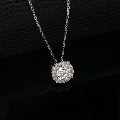 Geometric Round 1ct Lab Grown Diamond Necklace for Women S925 Silver Square Clavicle Chain