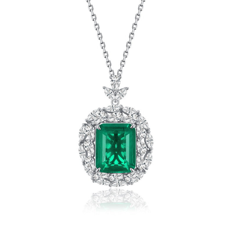 Tropical Radiance: Paraiba-Blue Lab-Grown Emerald Pendant Necklace | 925 Silver | Dapaza