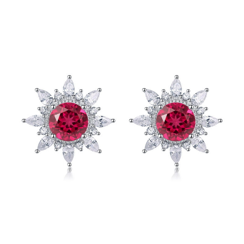 Lab-Grown Emerald Sunflower Stud Earrings - S925 Sterling Silver Halo Design