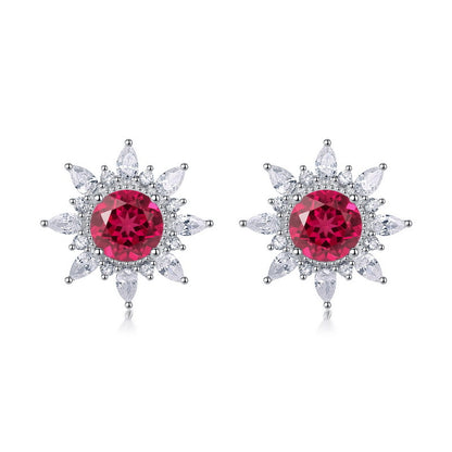 Lab-Grown Emerald Sunflower Stud Earrings - S925 Sterling Silver Halo Design