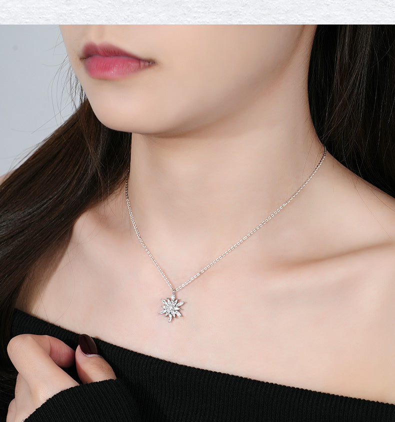 Dapaza S925 Sterling Silver Zircon Snowflake Necklace