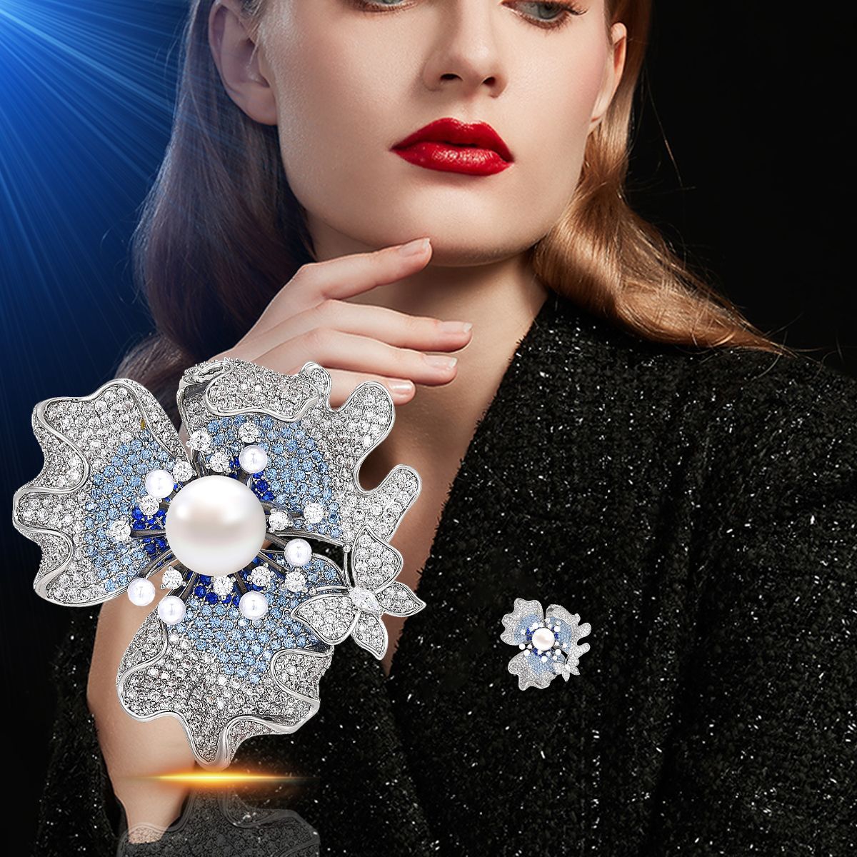 Dapaza Pearl Flower Full Diamond Zircon Brooch