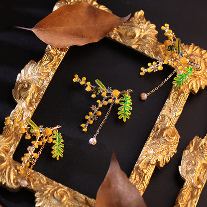 Vintage Enamel Mimosa Brooch