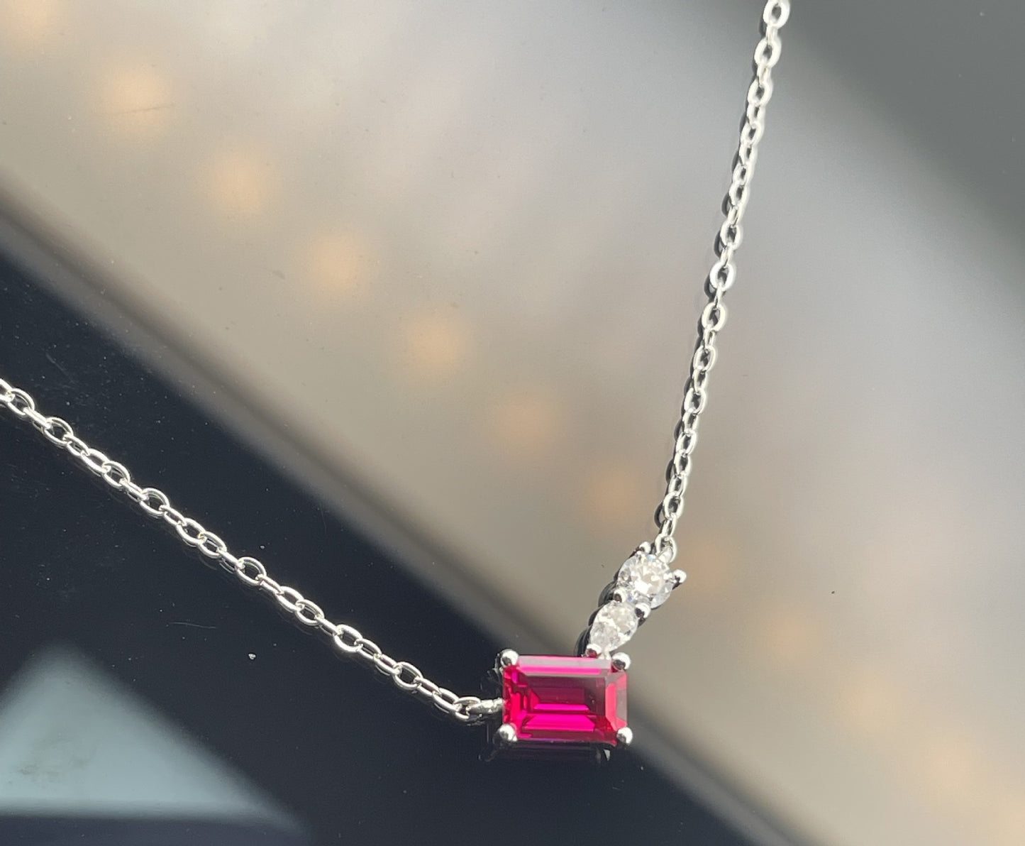 Asymmetric Lab-Grown Emerald Clavicle Necklace - S925 Sterling Silver