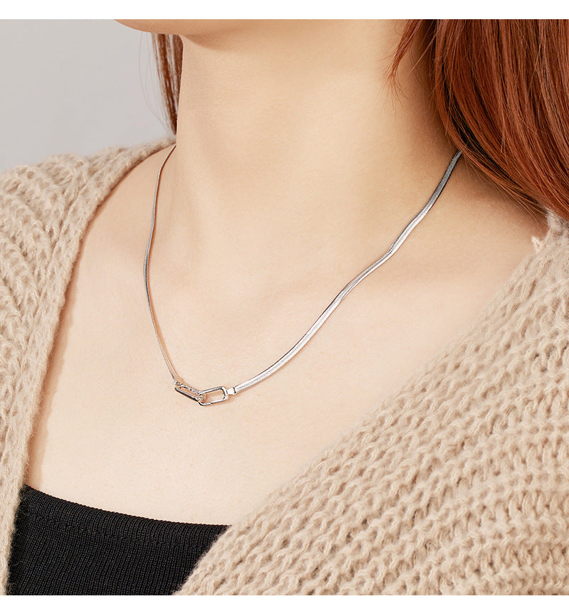 Snake bone chain necklace 925 sterling silver cold style design stacking universal buckle bare chain clavicle chain silver jewelry