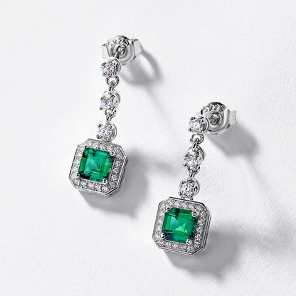 Statement Drop: Gold-Plated Lab-Grown Emerald Dangle Earrings | 925 Silver | Dapaza