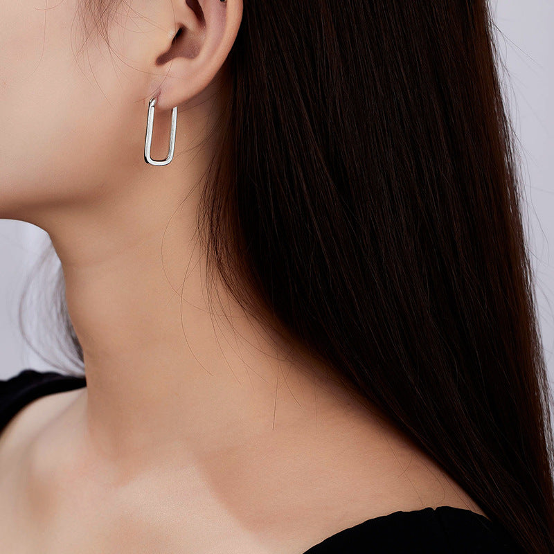 Rectangle Enamel Epoxy Earrings for Women, S925 Sterling Silver, Minimalist Design, Unique and Creative Ear Studs