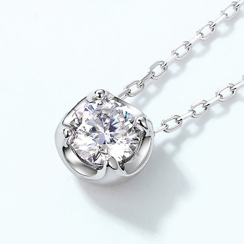 Modern Round Moissanite Bezel Solitaire Necklace - S925 Sterling Silver