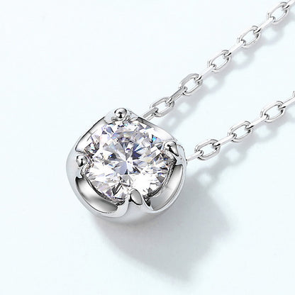 Modern Round Moissanite Bezel Solitaire Necklace - S925 Sterling Silver