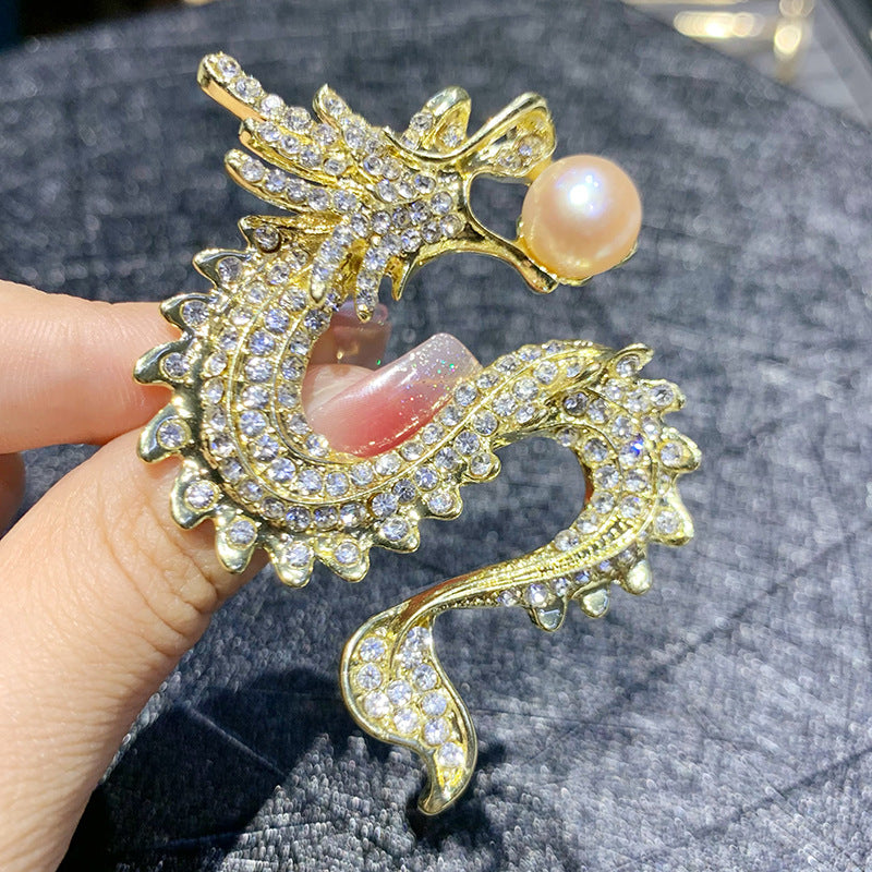 Gold-Plated Pearl Dragon Brooch