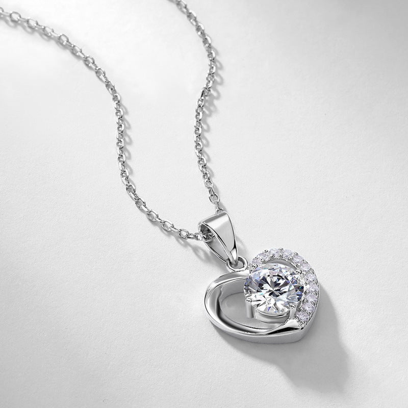 Hollow Heart Lab-Grown Diamond Pendant Necklace - S925 Sterling Silver