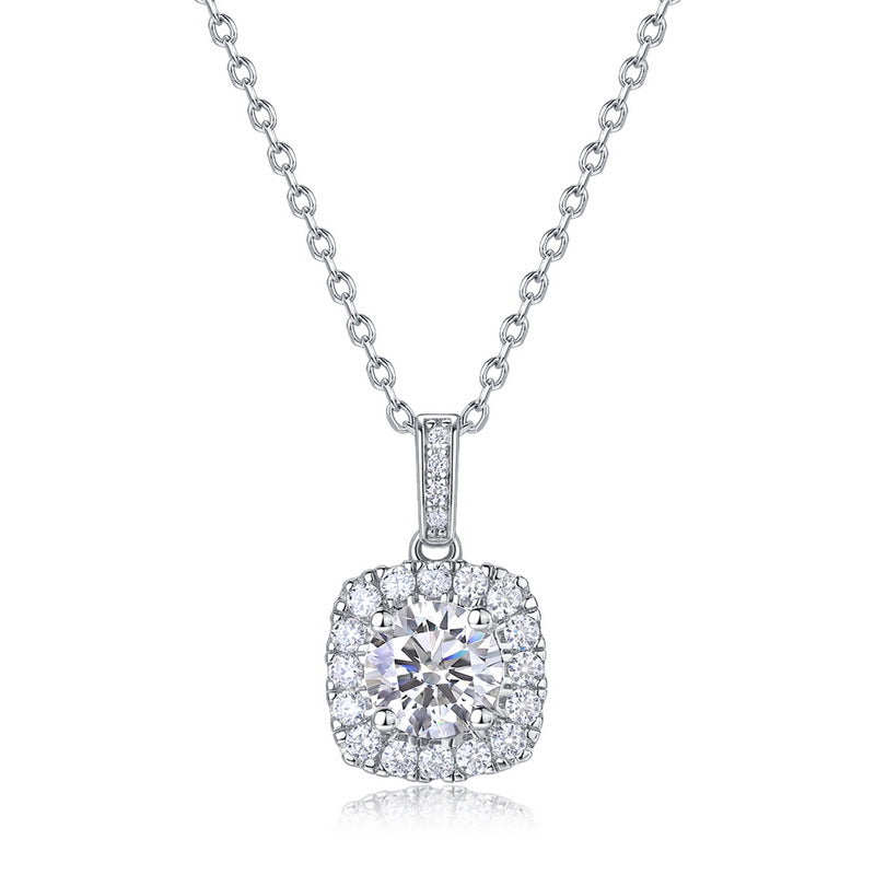 Geometric Cushion Halo Lab-Grown Diamond Necklace - S925 Sterling Silver