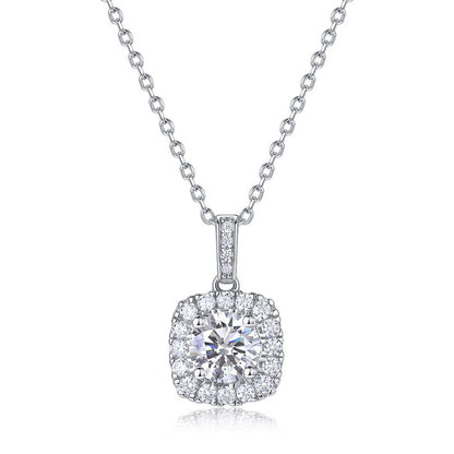 Geometric Cushion Halo Lab-Grown Diamond Necklace - S925 Sterling Silver