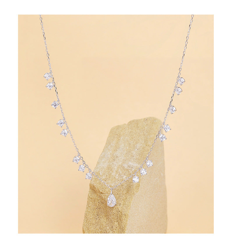 S925 Sterling Silver Necklace Zircon Elegant Temperament Versatile Premium Sense Clavicle Chain